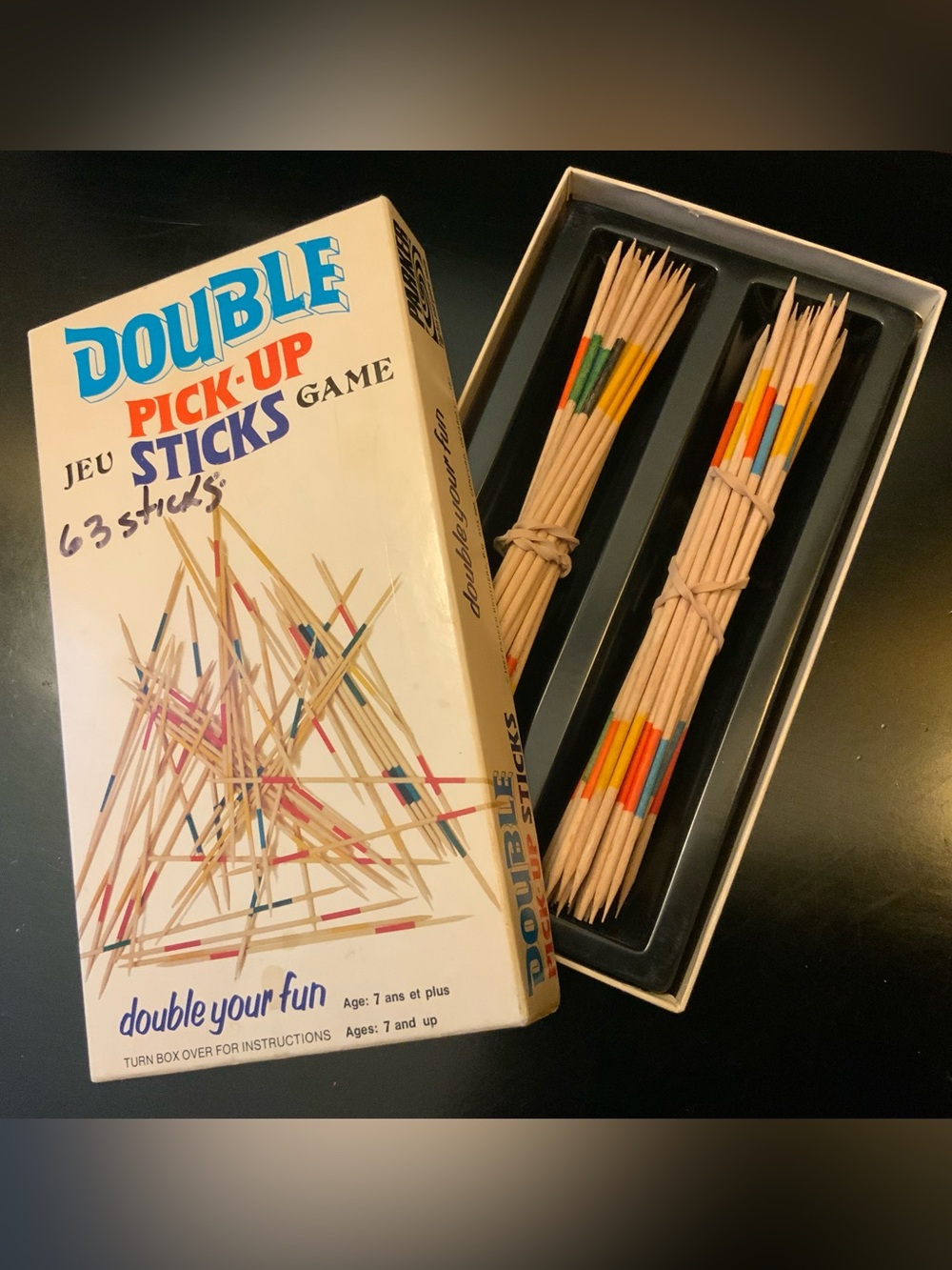Double Pick-Up Sticks Game - Natural Wood with Multicolor Tips